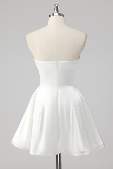 Simple A-Line Strapless Little White Graduation Dress